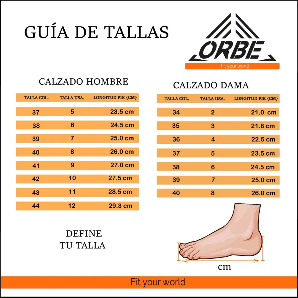 tallas de zapatos orbe